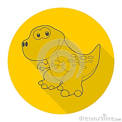 Cute Cartoon Dinosaur icon with long shadow Vector Illustration