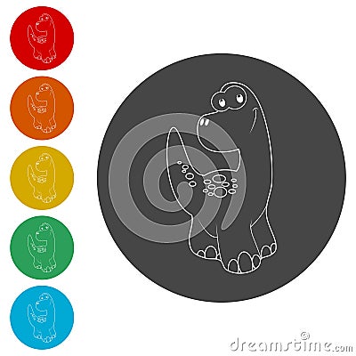 Cute Cartoon Dinosaur icons set Vector Illustration