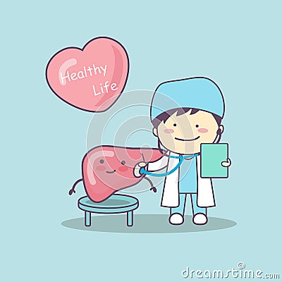 Cute cartoon doctor check liver Vector Illustration