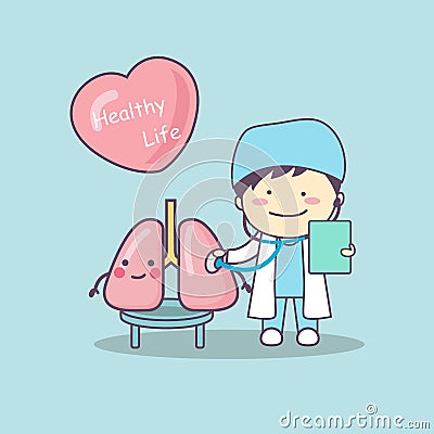 Cute cartoon doctor check lung Vector Illustration