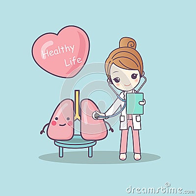 Cute cartoon doctor check lung Vector Illustration