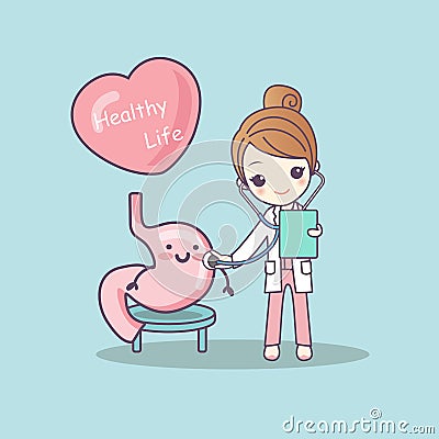 Cute cartoon doctor check stomach Vector Illustration