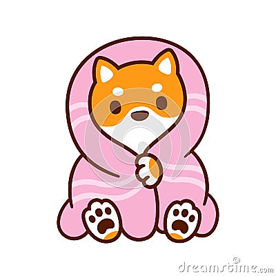 Cute cartoon dog in blanket Vector Illustration