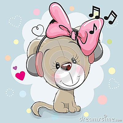Cute cartoon Dog with headphones Vector Illustration