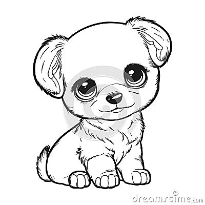 Cute cartoon dog or puppy. Baby pet in line drawing. Vector Illustration