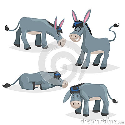 Cute cartoon donkeys set. Simple gradient farm animals collection. Vector illustrations Vector Illustration