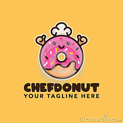 Cute cartoon donuts mascot logo with icing glaze Vector Illustration