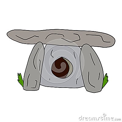Cute cartoon doodle ancient stone dolmen isolated Vector Illustration