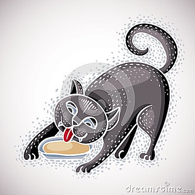 Cute cartoon doodle grey cat vector illustration. Vector Illustration