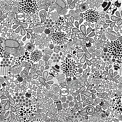 Cute cartoon doodle hipster seamless pattern. Vector Illustration