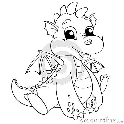 Cute cartoon dragon. Black and white vector illustration for coloring book Vector Illustration