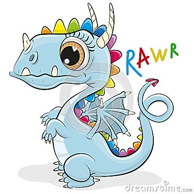 Cute Cartoon Dragon on a white background Vector Illustration