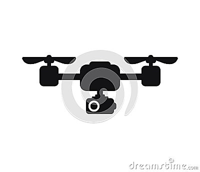 Cute cartoon drone with camera for photographing and recording video isolated on white background. Aerial quadcopter concept with Vector Illustration