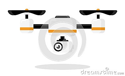 Cute cartoon drone with camera for photographing and recording video isolated on white background. Aerial quadcopter concept with Vector Illustration