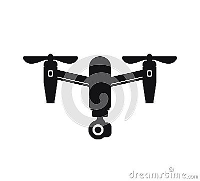 Cute cartoon drone with camera for photographing and recording video isolated on white background. Aerial quadcopter concept with Vector Illustration