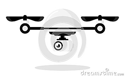 Cute cartoon drone with camera for photographing and recording video isolated on white background. Aerial quadcopter concept with Vector Illustration