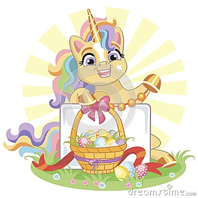 Cute cartoon Easter unicorn vector illustration Vector Illustration