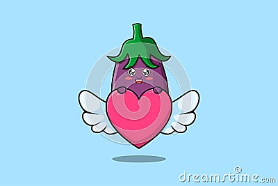 cute cartoon Eggplant character hiding heart Cartoon Illustration