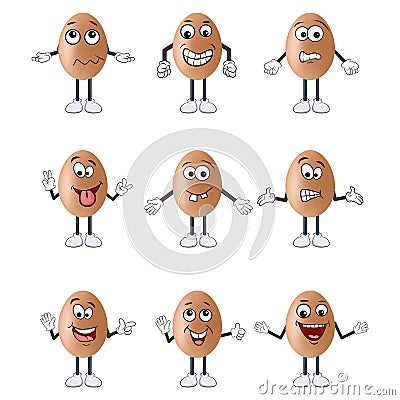 Cute cartoon Eggs with different facial expressions isolated on white Vector Illustration