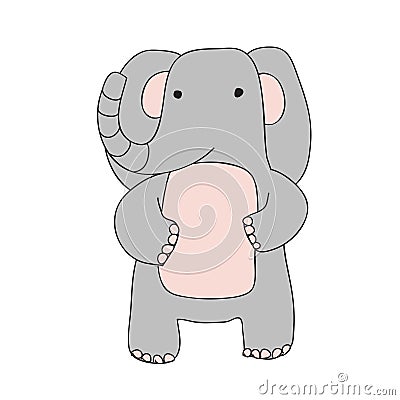 Cute cartoon elephant character, vector isolated illustration in simple style. Vector Illustration