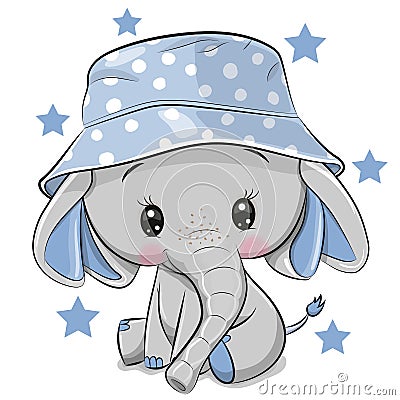 Cute Elephant in panama hat isolated on a white background Vector Illustration