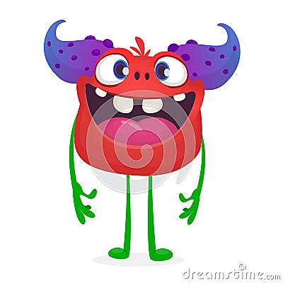 Cute cartoon excited smiling monster. Vector alien character. Vector Illustration
