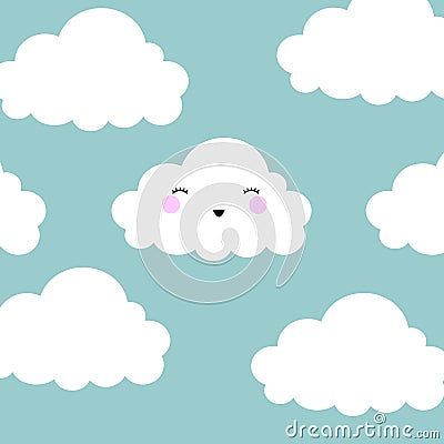 Cute Cartoon Face Cloud Seamless Pattern Background with Dot, Vector illustration Vector Illustration