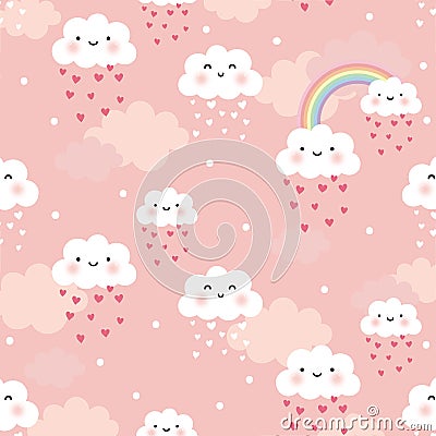 Cute cartoon face cloud seamless pattern Cartoon Illustration