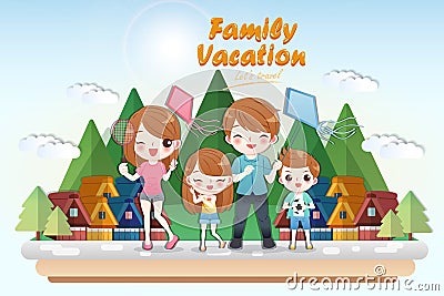 Cute cartoon family travel Vector Illustration