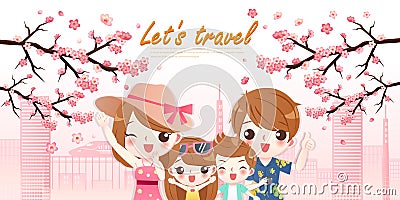 Family travel happily Vector Illustration