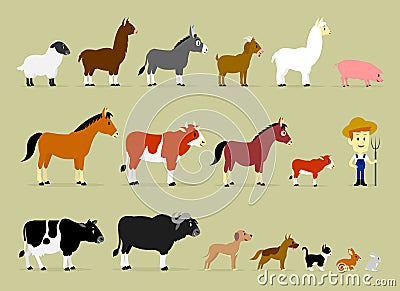 Cute Cartoon Farm Characters Stock Photo