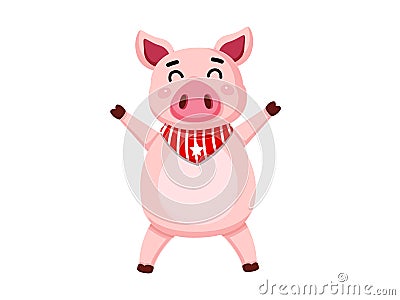 Cute cartoon fat Pig characters isolated on white background. Vector Illustration cartoon style Vector Illustration