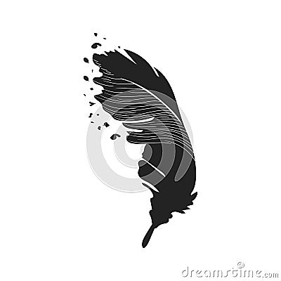 Cute cartoon feathers doodle image. Media highlights symbol. Freehand drawing quill. Vector illustration. Isolated on white Cartoon Illustration