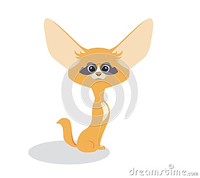 Cute cartoon fennec . Cute red small fox with big funny ears Vector Illustration