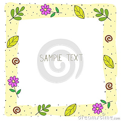 Cute cartoon festive floral color frame with decorative elements. vector illustration. Vector Illustration