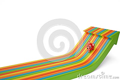 Cute cartoon Firefox on colored arrows,3D illustration. Cartoon Illustration