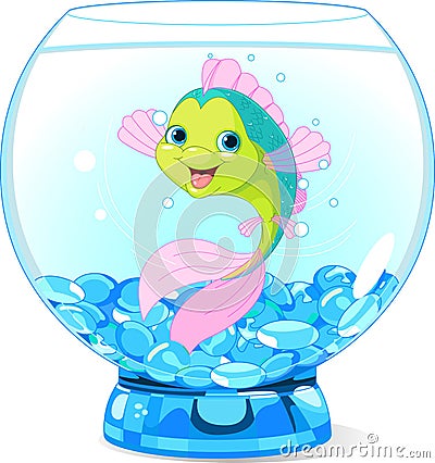Cute Cartoon Fish in Aquarium Vector Illustration
