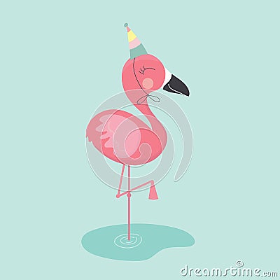 Cute cartoon flamingo. Vector Illustration