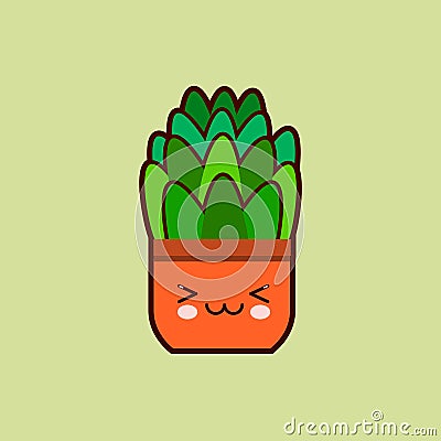 Cute cartoon flower icon with funny face in pot kawaii plant character . Flat design Vector Vector Illustration