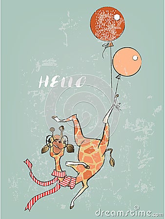 Cute Cartoon Flying Giraffe Vector Illustration