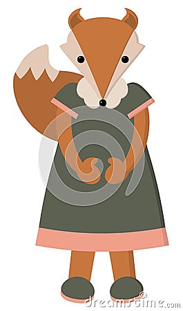 Cute Cartoon Fox in Green and Pink Dress Vector Illustration