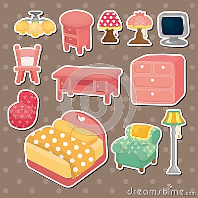 Cute cartoon furniture stickers Vector Illustration