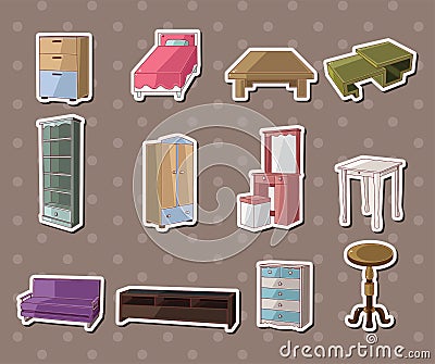 Cute cartoon furniture stickers Vector Illustration