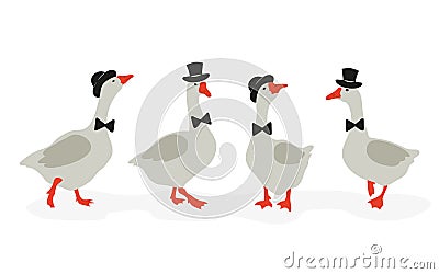 Cute cartoon geese gentlemen set. Vector illustration of funny goose Vector Illustration