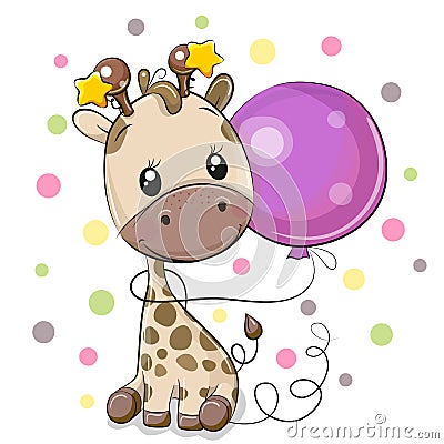 Cute Cartoon Giraffe with Balloon Vector Illustration