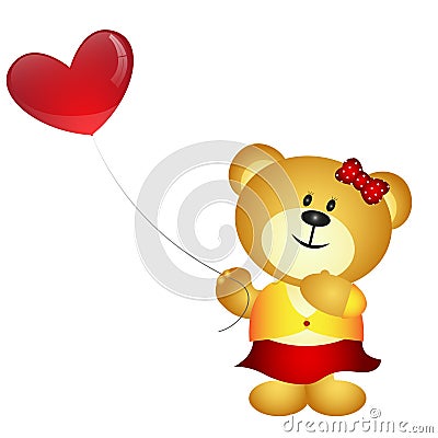 Cute Cartoon Girl Bear Holding Love Balloon Vector Illustration