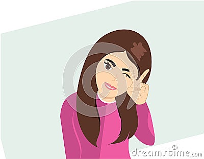 Cute cartoon girl with brown hair and pink shirt. Vector Illustration