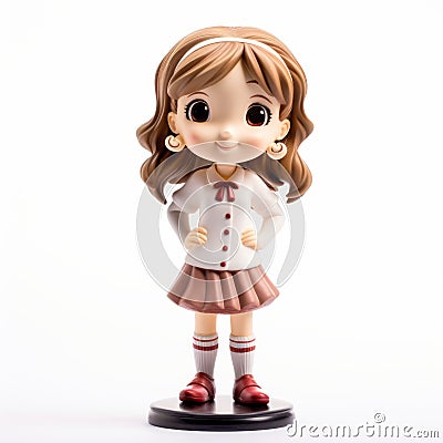 Cute Cartoon Girl Figurine With Medium Golden Brown Hair Stock Photo