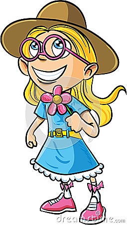 Cute cartoon girl with a flower Vector Illustration