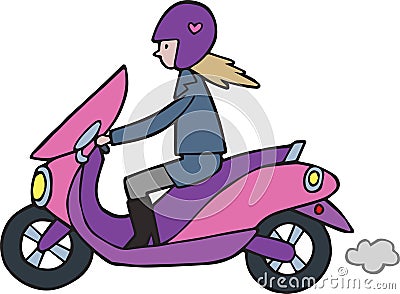Cute Cartoon girl on Lambretta Moped Motorbike Stock Photo